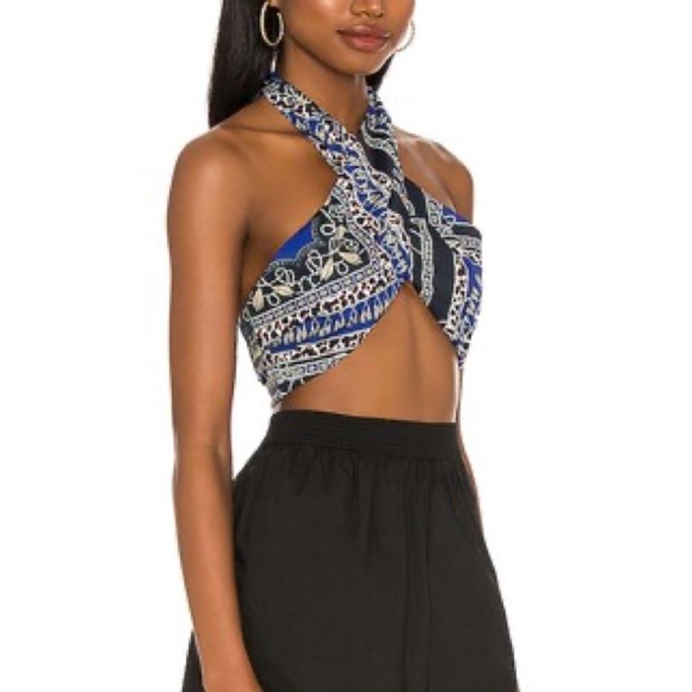 superdown alondra halter wrap top boho resort vacation bandana scarf baroque‎ M